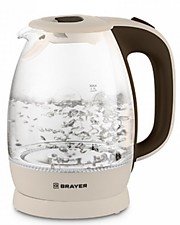 Чайник BRAYER  BR1045BN бежевый, корпус: стекло, 1,8 л, 2200 Вт, диск, подсветка