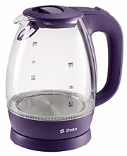 Чайник DELTA DL-1203 фиолетовый, корпус: стекло, 1,7 л, 2200 Вт, диск, подсветка